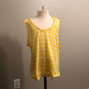 White and Yellow striped muscle shirt.
